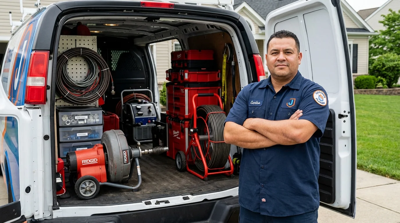 Professional drain cleaning equipment and Johns Plumbing LLC plumber in Palermo