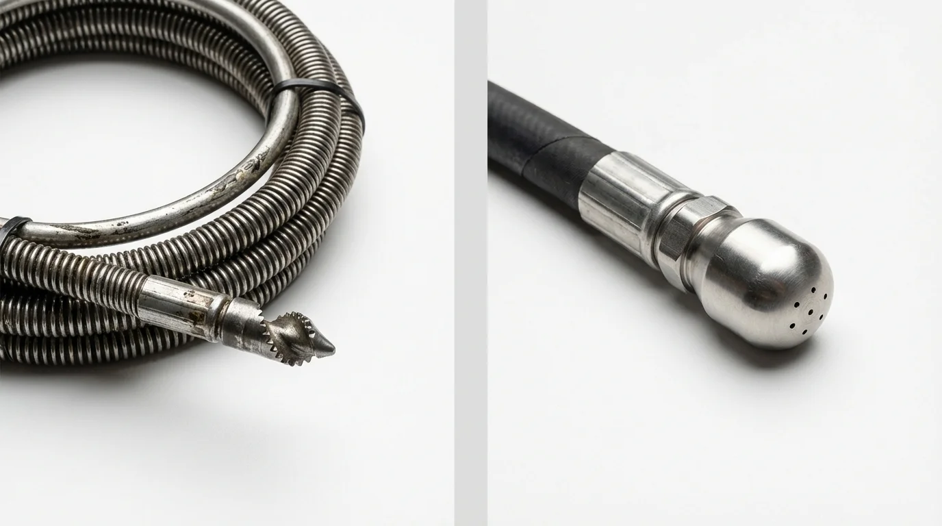 Drain snake cable and hydro jetting nozzle used for drain cleaning in Palermo, ME