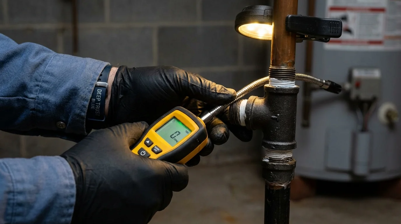 Gas leak detection with electronic sniffer by Johns Plumbing LLC in Palermo